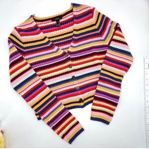 Forever 21 Rainbow Striped Cropped Long Sleeve Sweater size small